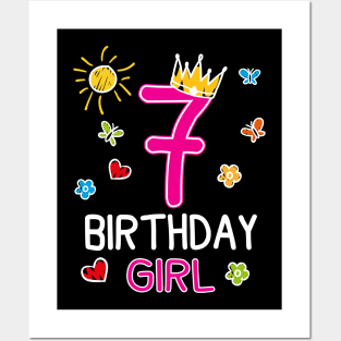 Kids 7th Birthday Girl Crown Princess Posters and Art